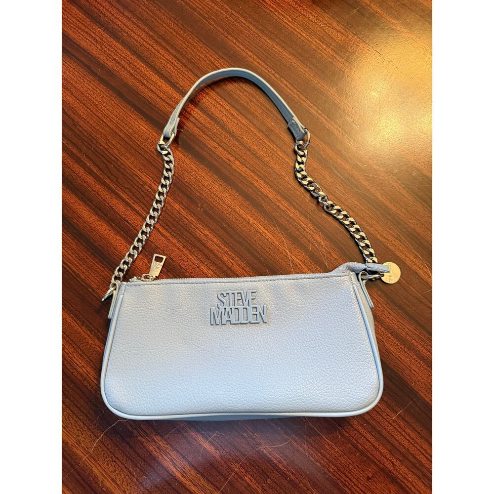 Steve Madden Blue Faux Leather Silver Chain Shoulder Bag Small Logo